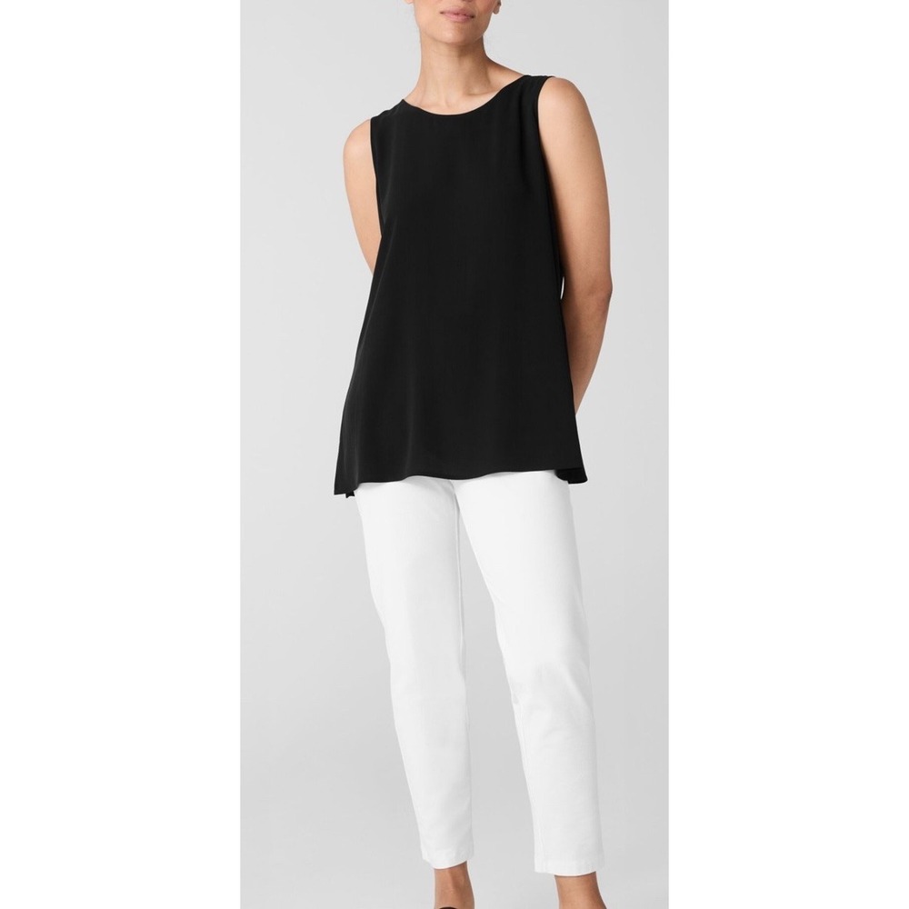 Eileen Fisher White Cotton Stretch Twill Slim Ankle Pants Size Medium Side Zip